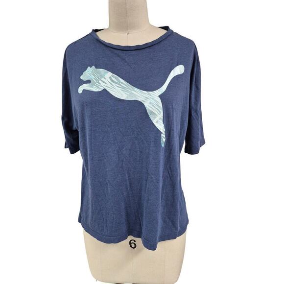 Puma blue cotton T-shirt Large Puma logo super soft Sz M/L - Picture 1 of 4